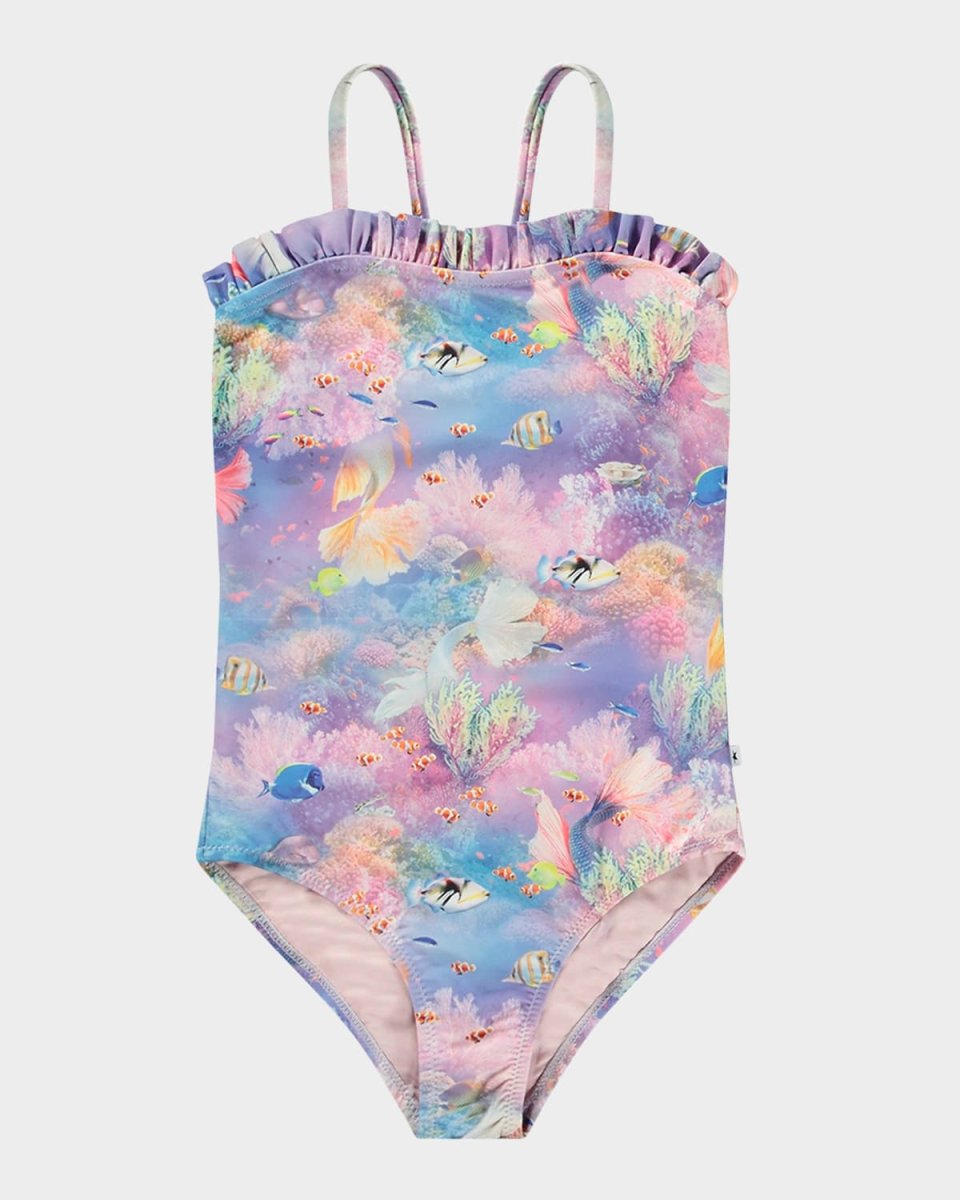Girl's Nakia Ruffle-Trim One-Piece Swimsuit, Size 2-7